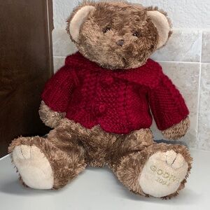 Godiva Brown Weighted Teddy Bear with Red Knit Sweater 2004 Limited Edition